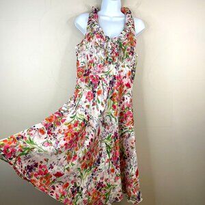 Donna Ricco Cottagecore Silk Ruffle Dress Womens Size M Romantic Garden Floral